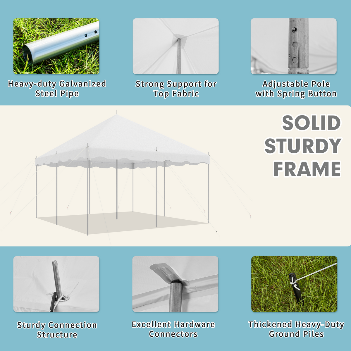 EROMMY 15x15ft Pole Party Tent, Heavy Duty Outdoor Canopy with Carry Bags, Large White Event Tent for 40 People, Ideal for Parties, Weddings, and Gatherings