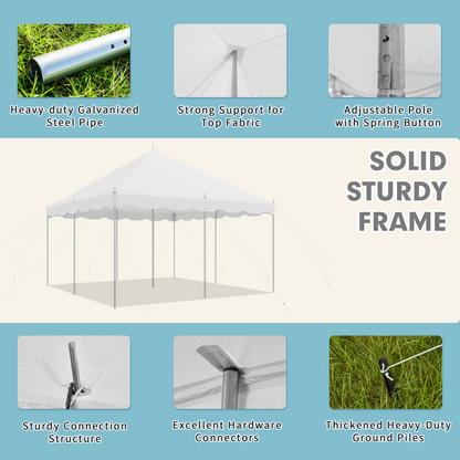 EROMMY 15x15ft Pole Party Tent, Heavy Duty Outdoor Canopy with Carry Bags, Large White Event Tent for 40 People, Ideal for Parties, Weddings, and Gatherings