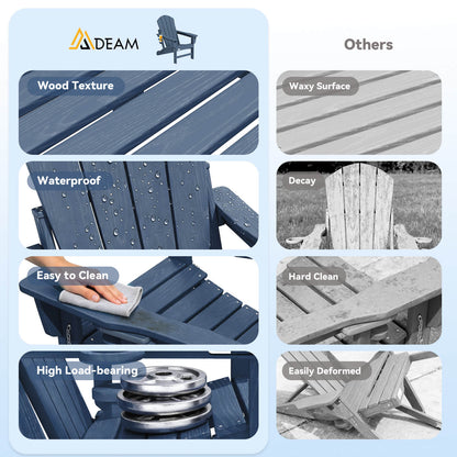 EROMMY 3-Position Adjustable Adirondack Chairs Set of 4, 400LBS HDPE Folding Outdoor Chairs with Cup Holder, Navy Blue