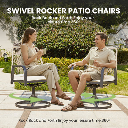 EROMMY Swivel Patio Chairs Set of 4, Outdoor Rattan Dining Chairs with Thickened Cushions, Beige