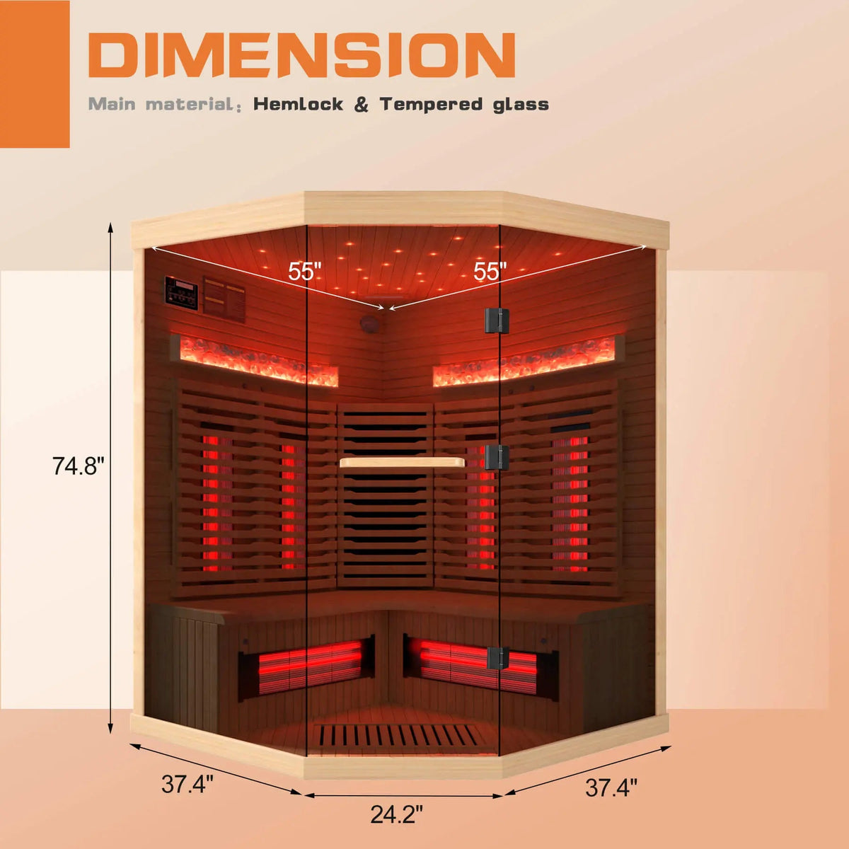 EROMMY Infrared Sauna 4 Person with Full Spectrum Heaters for Home or Gym