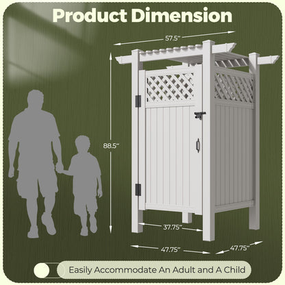 EROMMY 88.5"H x 57.5"W x 47.75"L White PVC Outdoor Shower Enclosure with Door, Weatherproof Privacy Stall for Pool & Beach, Durable Vinyl Construction（Grid-panel with roof）