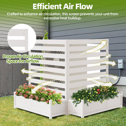 EROMMY 2-Pack No-Dig Privacy Fence Planter, Wood Outdoor Screen Air Conditioner Fence for AC Unit, Trash & Flower Bed, Weather-Resistant, 36" W x 45" H, White