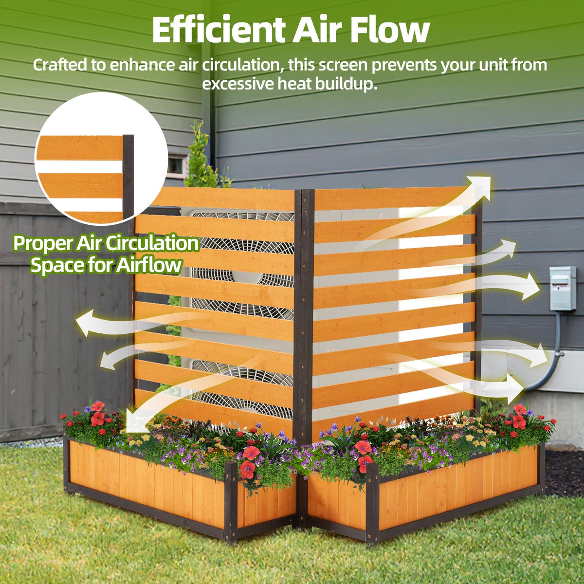 EROMMY No-Dig Privacy Fence Planter, Wood Outdoor Screen for AC Unit, Trash & Flower Bed, Weather-Resistant, (2PCS 36" W x 45" H Yellow)