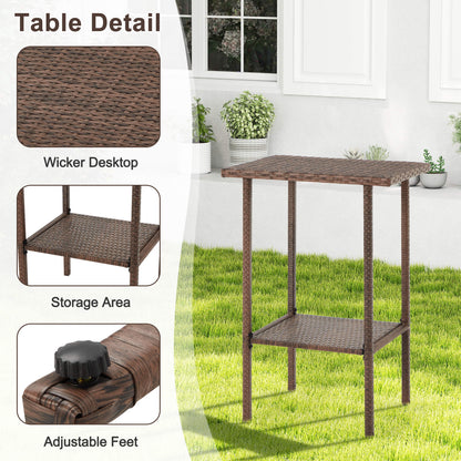 EROMMY 3-Piece Patio Wicker Bar Set, Rattan Bar Table & Stools with Cushion Covers (Blue/Gray)