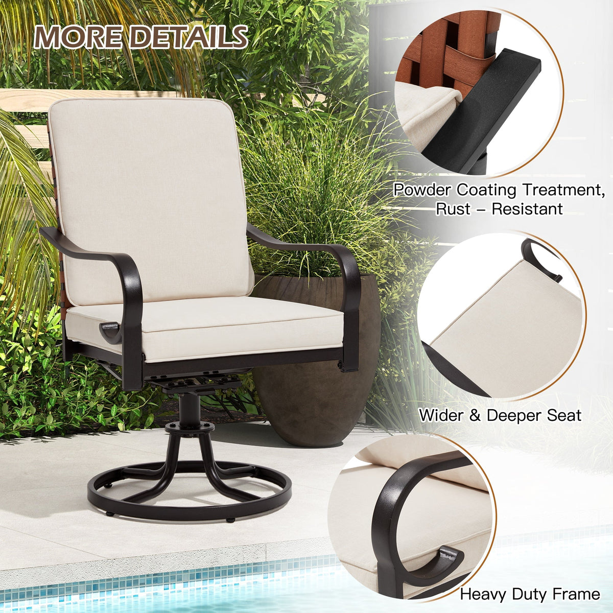 EROMMY Swivel Patio Chairs Set of 4 with Thickened Cushions, Beige