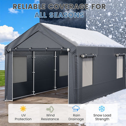 EROMMY Carport, 10' x 20' Heavy Duty Carport with Roll-up Windows，Portable Garage with Removable Sidewalls, Car Canopy for Truck, Tractor, Boat, Gray