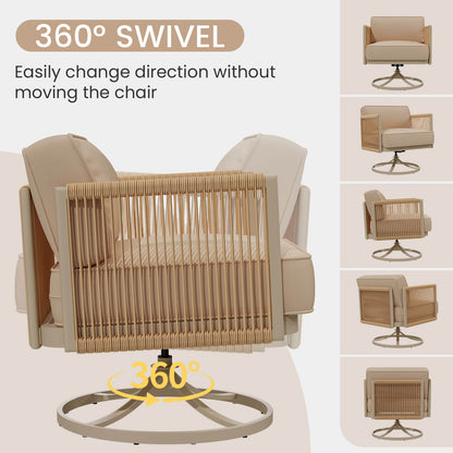 EROMMY 5 Seats Patio Furniture Set,Outdoor Swivel Glider Rocking Chairs with 6" Thick Cushions, 3-seat & Coffee Table, Beige