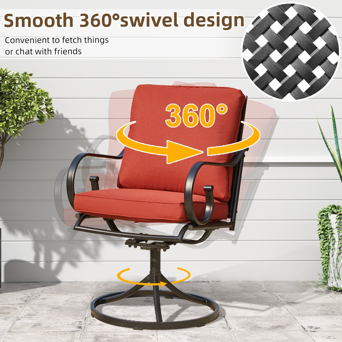 EROMMY  Patio Swivel Chair Set of 4, Outdoor Dining Chairs with Cushions, Red