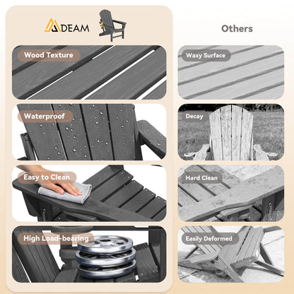 EROMMY 3-Position Adjustable Adirondack Chairs Set of 2, 400LBS HDPE Folding Outdoor Chairs with Cup Holder, Gray
