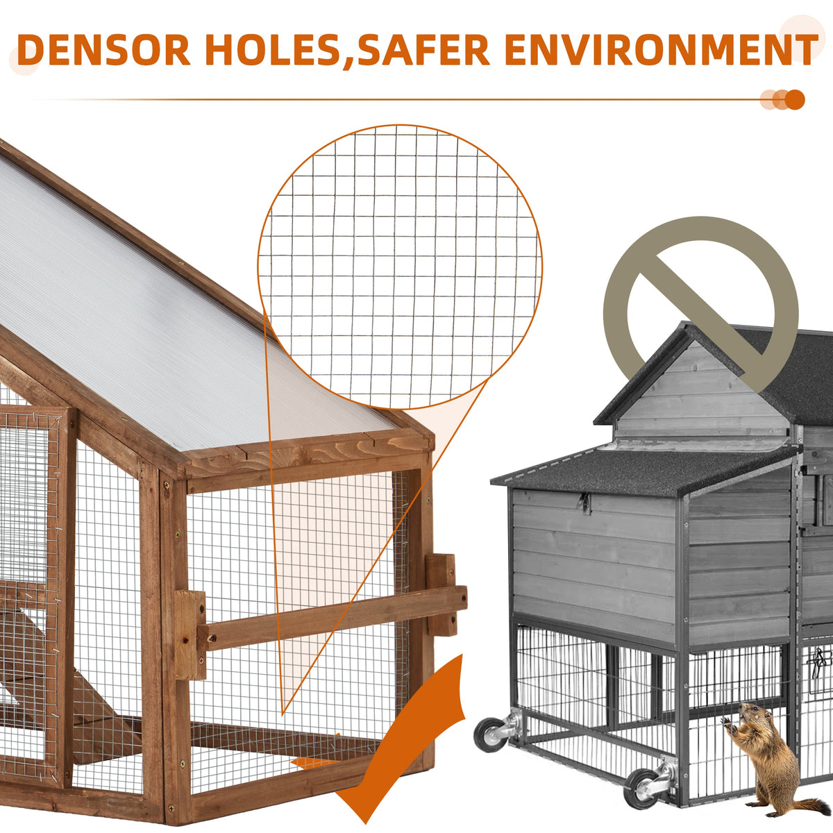 EROMMY Chicken Coop Large Wooden Chicken Tractor 71" with Nesting Box, Wheels, Waterproof Roof, Pull Out Tray, for 4-6 Poultry