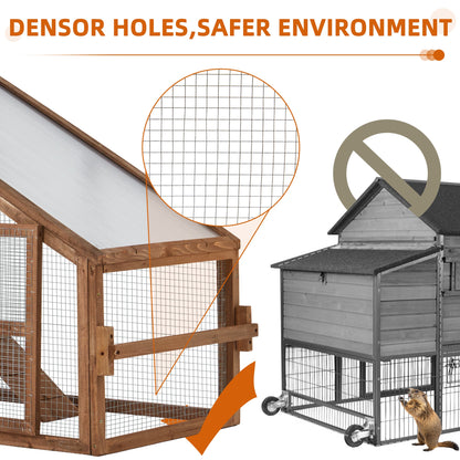 EROMMY Chicken Coop Large Wooden Chicken Tractor 71" with Nesting Box, Wheels, Waterproof Roof, Pull Out Tray, for 4-6 Poultry