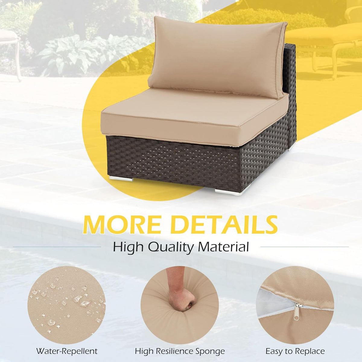 EROMMY Outdoor Replacement Cushions for  6-Seat Patio Conversation Sets, Khaki