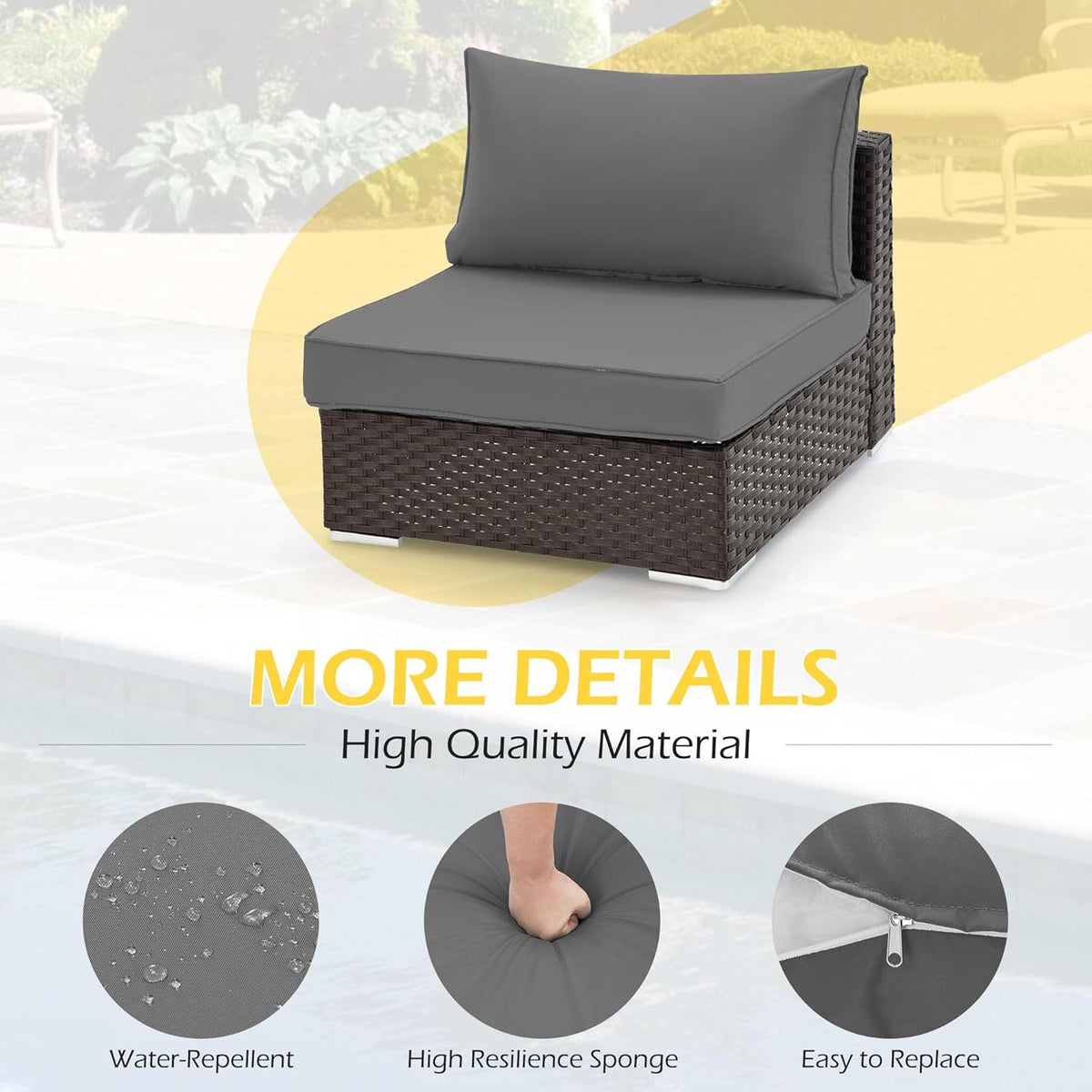 EROMMY Outdoor Replacement Cushions for  6-Seat Patio Furniture Sets, Gray