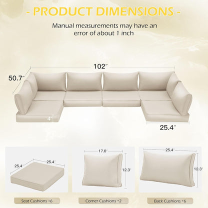 EROMMY Outdoor Replacement Cushions for  6-Seat Patio Conversation Sets, Beige