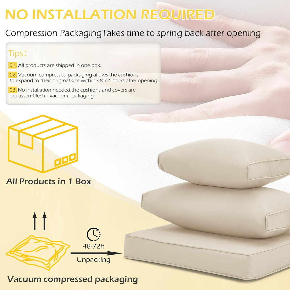 EROMMY Outdoor Replacement Cushions for  6-Seat Patio Conversation Sets, Beige