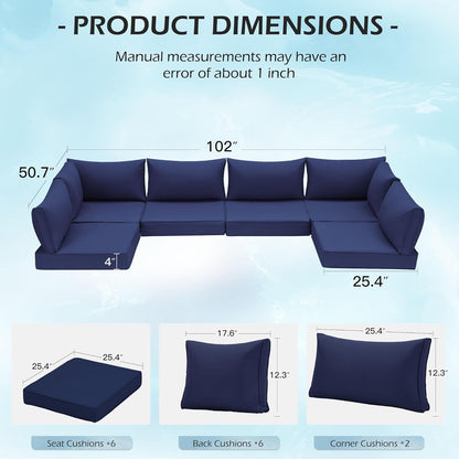EROMMY Outdoor Replacement Cushions for  6-Seat Patio Conversation Sets, Dark Blue