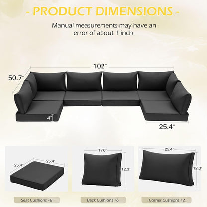 EROMMY Outdoor Replacement Cushions for  6-Seat Patio Conversation Sets, Black