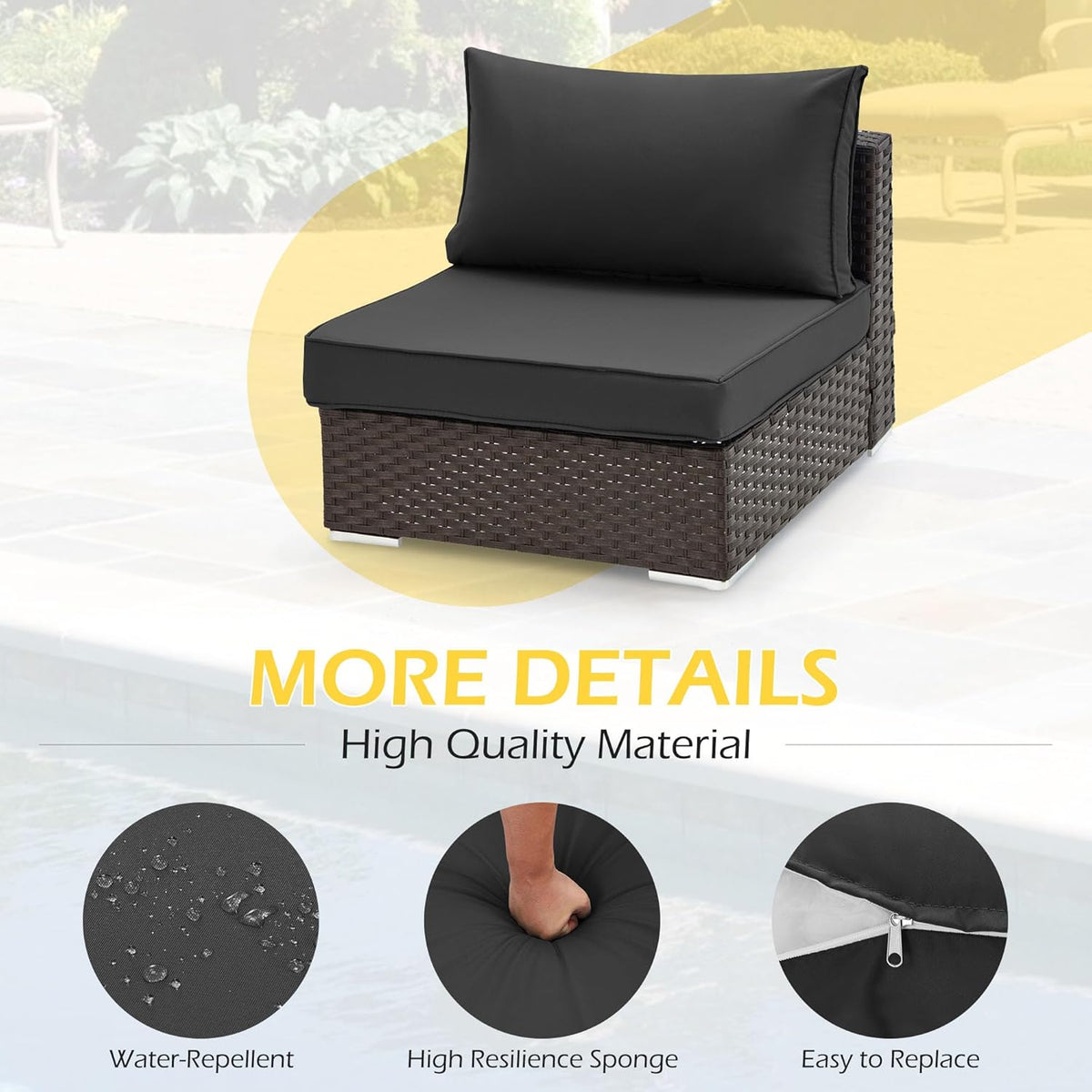 EROMMY Outdoor Replacement Cushions for  6-Seat Patio Conversation Sets, Black