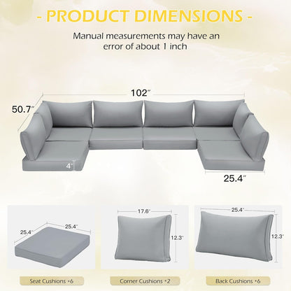 EROMMY Outdoor Replacement Cushions for  6-Seat Patio Conversation Sets, Light Gray