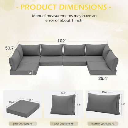EROMMY Outdoor Replacement Cushions for  6-Seat Patio Furniture Sets, Gray