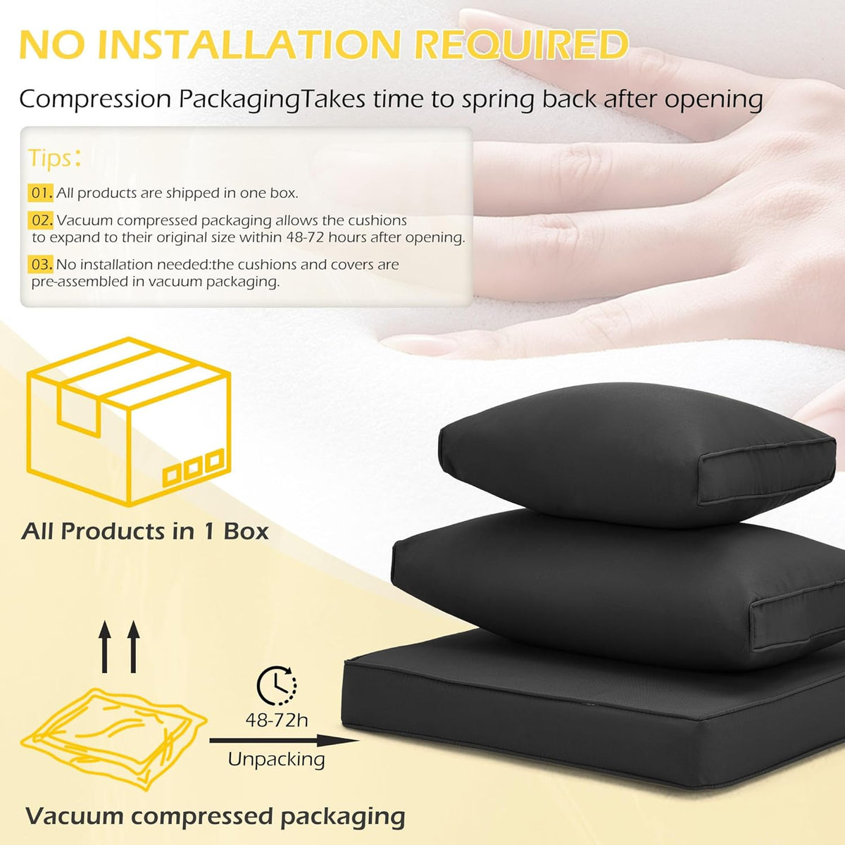 EROMMY Outdoor Replacement Cushions for  6-Seat Patio Conversation Sets, Black