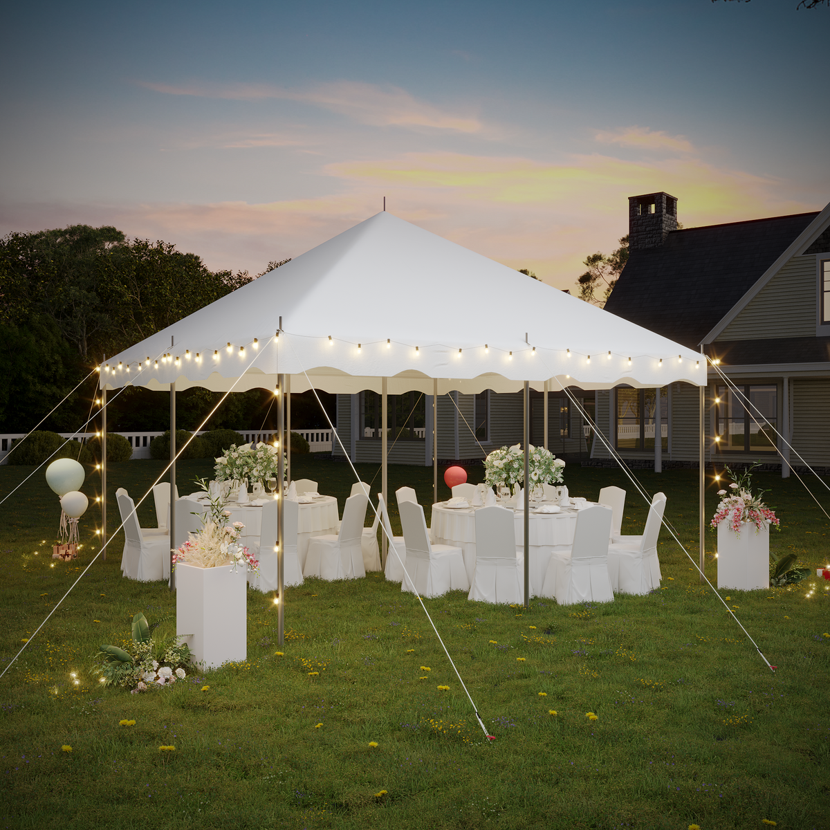 EROMMY 15x15ft Pole Party Tent, Heavy Duty Outdoor Canopy with Carry Bags, Large White Event Tent for 40 People, Ideal for Parties, Weddings, and Gatherings