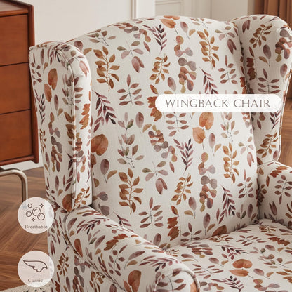 EROMMY 2PCS Fabric Accent Chairs, Modern Upholstered Armchairs, Orange Leaves