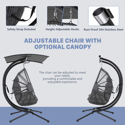 EROMMY Double Hanging Egg Chair with Stand and Extra Cushion, Gray