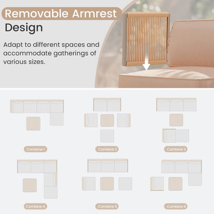 EROMMY 6-Piece Aluminum Outdoor Sectional Sofa Set with Ottoman, Cushions & Coffee Table, Beige