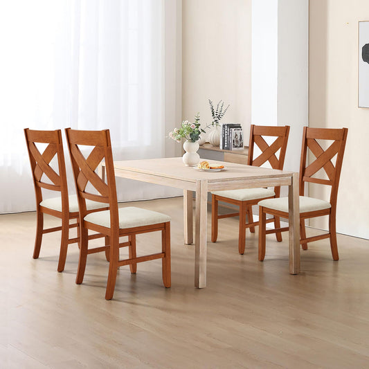 EROMMY Dining Chairs Set of 8, Modern Farmhouse Upholstered Dining Room Chair, Natural Oak