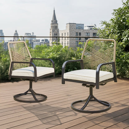 EROMMY Swivel Patio Chairs Set of 4, Outdoor Rattan Dining Chairs with Thickened Cushions, Beige