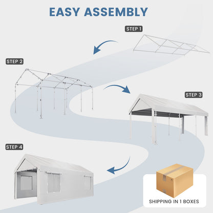 EROMMY Carport, 10' x 20' Heavy Duty Carport with Roll-up Windows，Portable Garage with Removable Sidewalls, Car Canopy  for Truck, Tractor, Boat, White