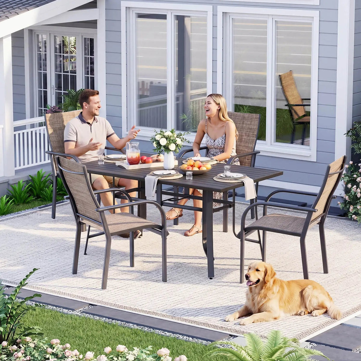 EROMMY Patio Chairs Set of 4, 330 LBS Capacity, 17.83" Widened Outdoor Dining Chairs with All Weather Quick-Drying Textilene & Metal Frame, Brown