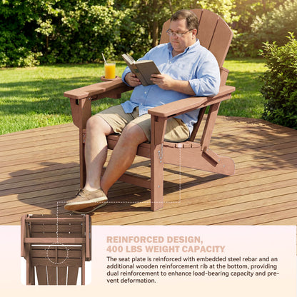 EROMMY 3-Position Adjustable Adirondack Chairs Set of 2, 400LBS HDPE Folding Outdoor Chairs with Cup Holder, Teak