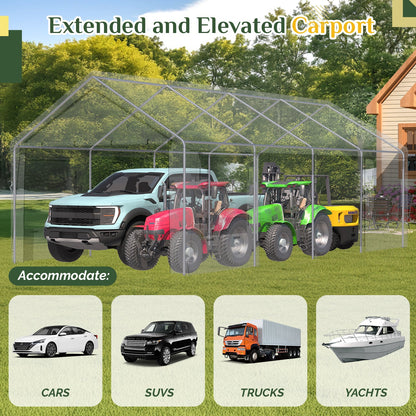 EROMMY 12' x 24' Heavy Duty Carport，Portable Garage with UV Protection & Steel Frame, Car Port with Removable Sidewalls, All-Season Car Canopy for Tractor, Truck, Boat, White