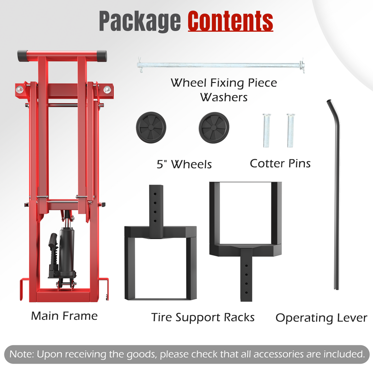 EROMMY 500LB Hydraulic Mower Lift for 40-47.6" Axle, 24" Lawn Tractor Jack with 3-Height Adjustment, Red