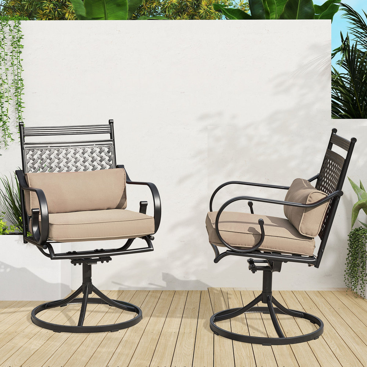 EROMMY Patio Swivel Chair Set of 6, Outdoor Dining Chairs with Cushions for Porch, Deck, and Garden, Khaki