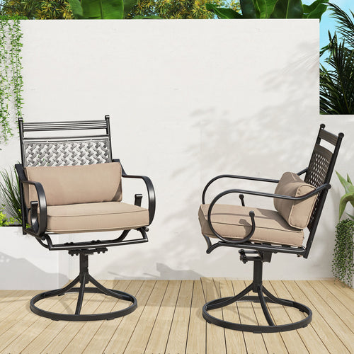 EROMMY Patio Swivel Chair Set of 6, Outdoor Dining Chairs with Cushions for Porch, Deck, and Garden, Khaki