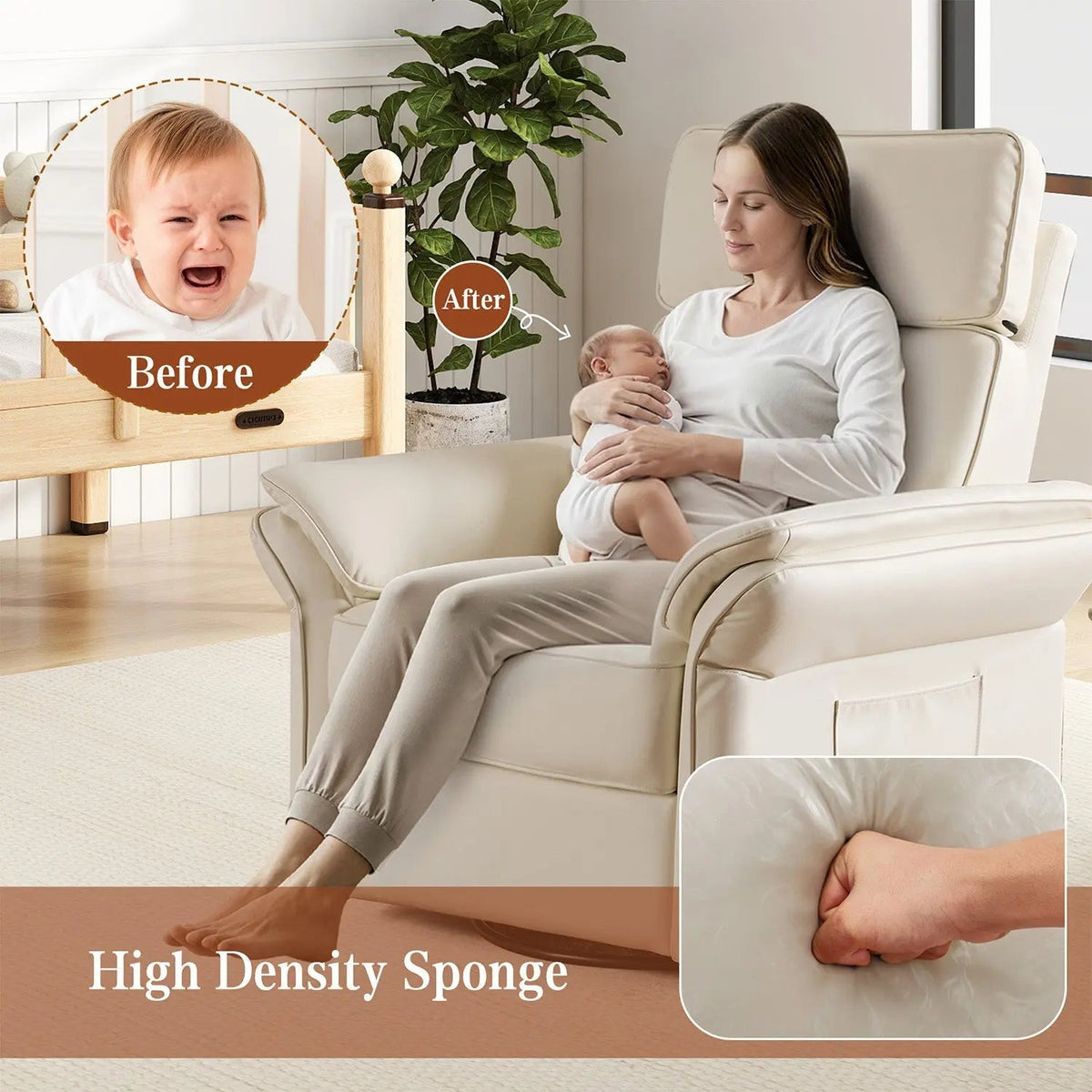 EROMMY Power Swivel Rocking Recliner Chair with Adjustable Headrest and Armrests, Beige