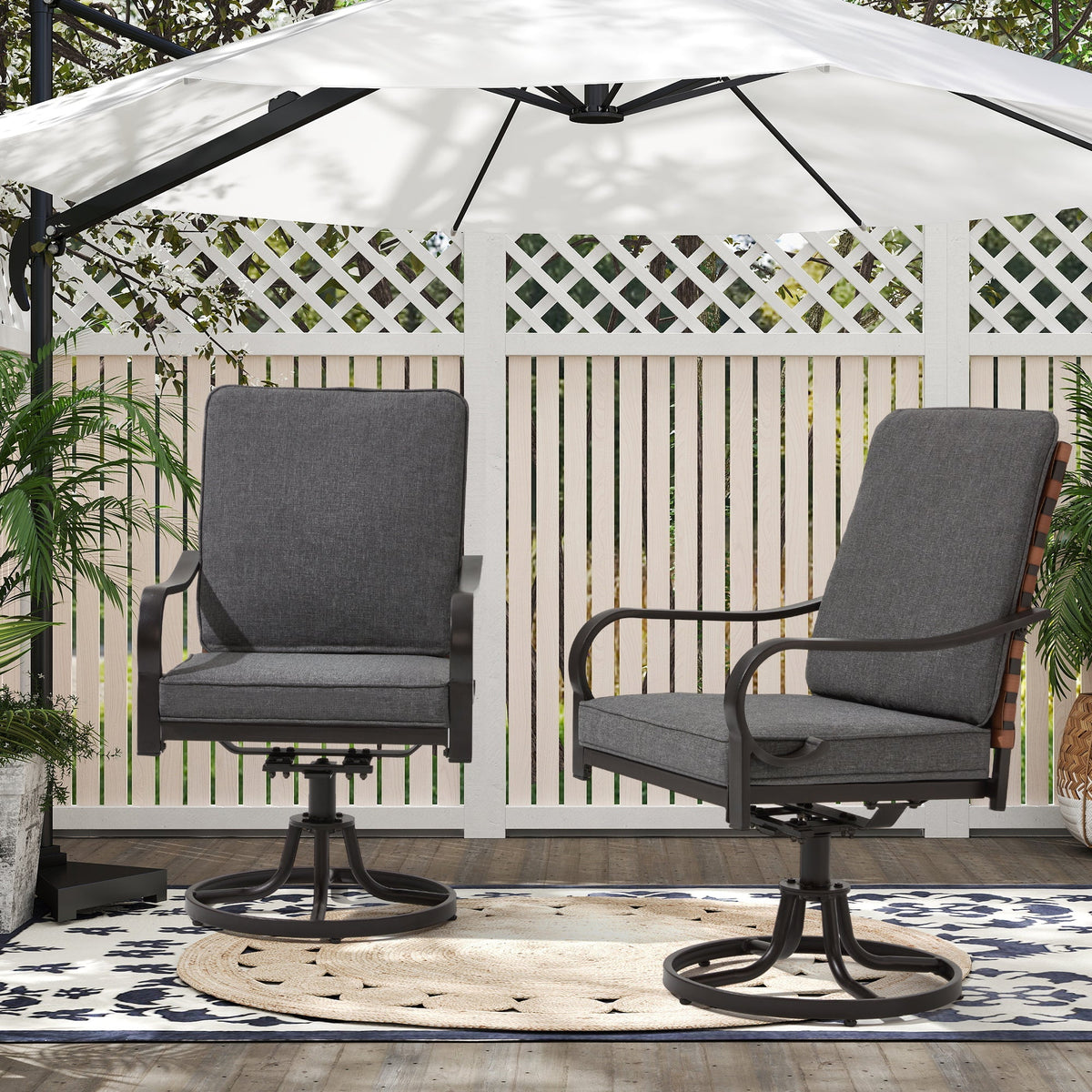 EROMMY Swivel Patio Chairs Set of 4 with Thickened Cushions, Gray