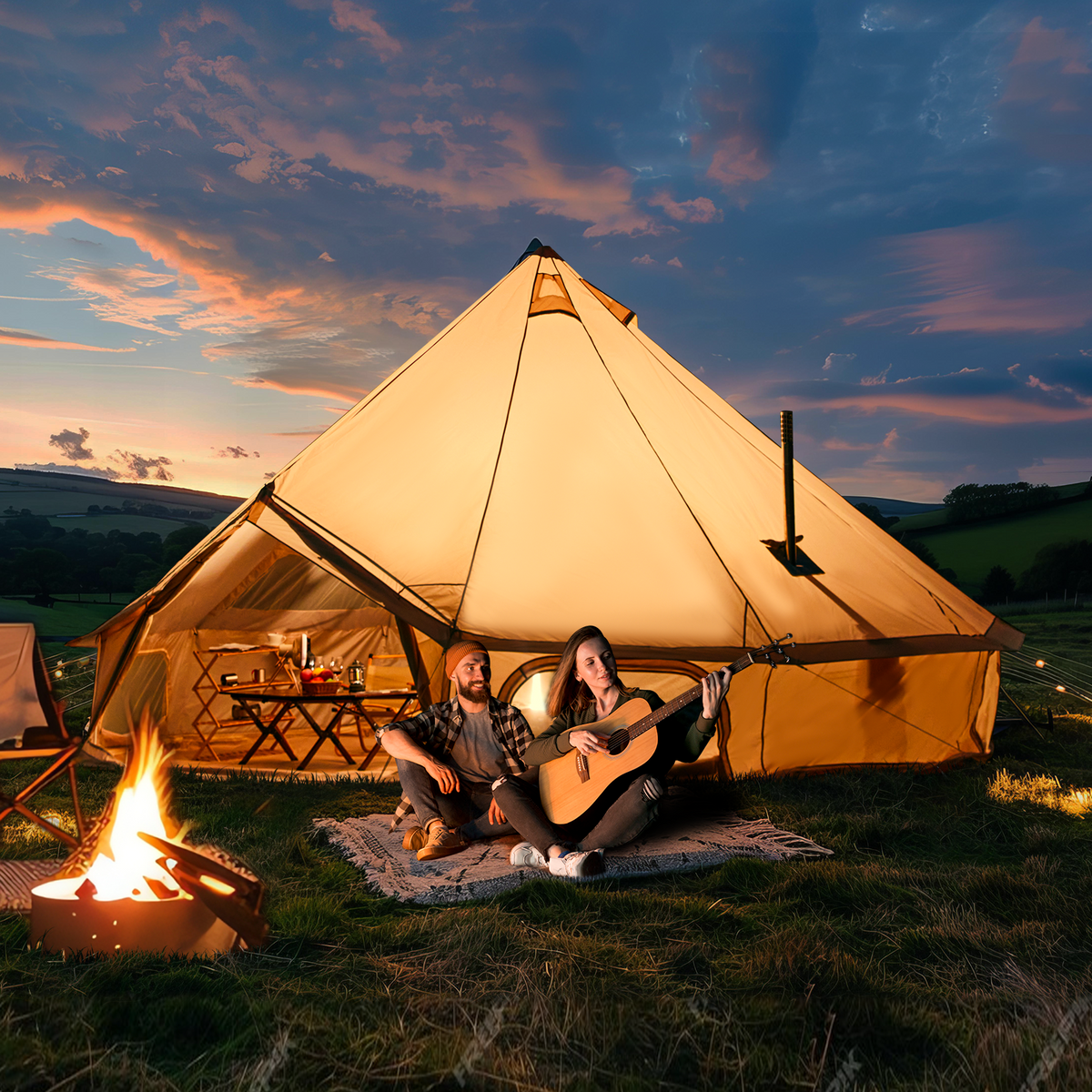 EROMMY Yurt Tent 4 Season Waterproof Glamping Tents w/Stove Jack, with Zipped Removable Floor for Family Camping Outdoor Party 13 FT, Holds up to 4-8 People