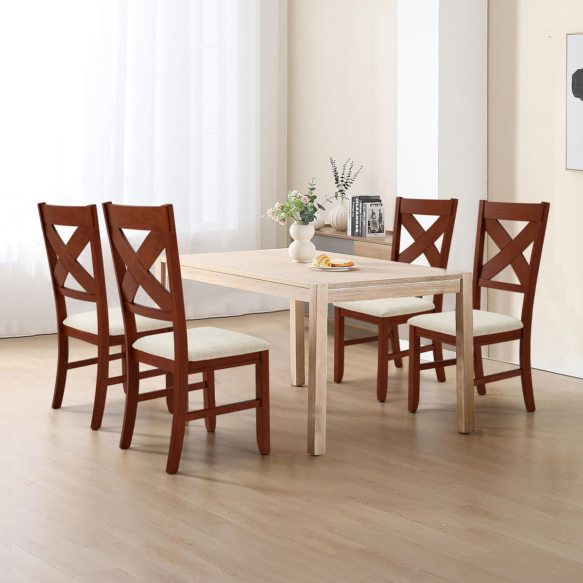 EROMMY Dining Chairs Set of 8, Modern Farmhouse Upholstered Dining Room Chair, Walnut