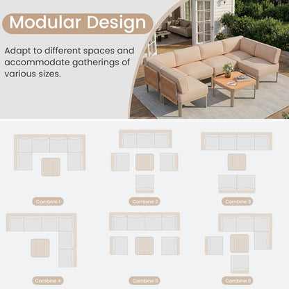 EROMMY 7 Pieces Patio Sectional Furniture Set, Aluminum Frame Outdoor Conversation Set with 6" Thick Cushions & Coffee Table, Beige