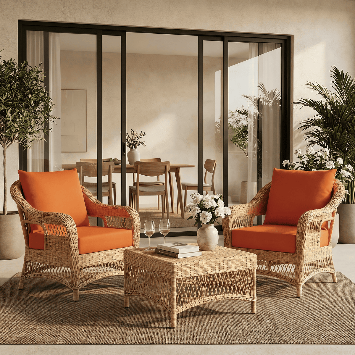 EROMMY Patio Furniture Cushions with Handle and Ties, Waterproof, Fade-resistant Outdoor Couch Cushion, Chair Pads for Dining Chairs, Orange