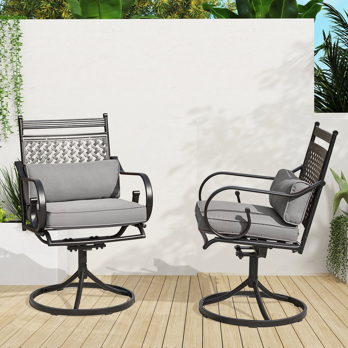 EROMMY Patio Swivel Chair Set of 6, Outdoor Dining Chairs with Cushions for Porch, Deck, and Garden, Gray