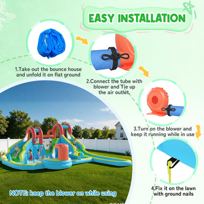 EROMMY Inflatable Water Slide,10 in 1 Double Water Slide Bounce House for Kids 3-12 with Blower, Splash Pool, Water Cannon, Climbing Wall, Basketball Hoop for Kids Indoor Outdoor Backyard