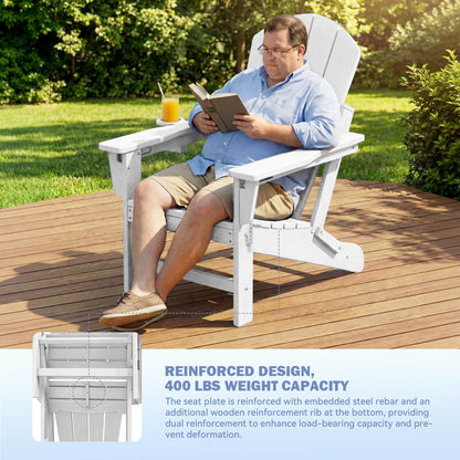 EROMMY 3-Position Adjustable Adirondack Chairs Set of 4, 400LBS HDPE Folding Outdoor Chairs with Cup Holder, White