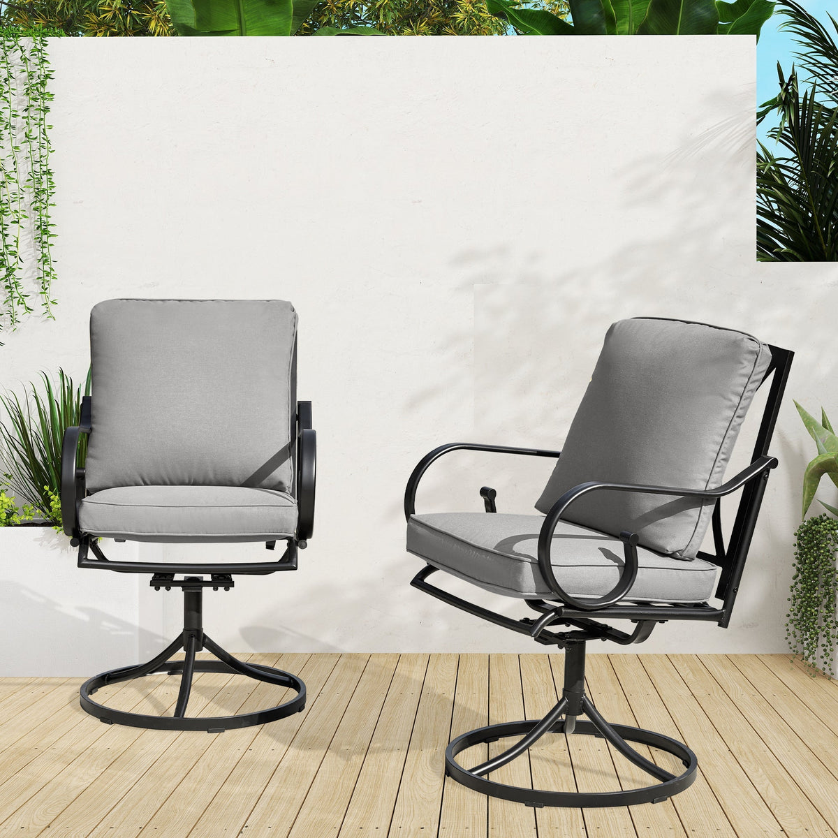 EROMMY  Patio Swivel Chair Set of 4, Outdoor Dining Chairs with Cushions, Gray