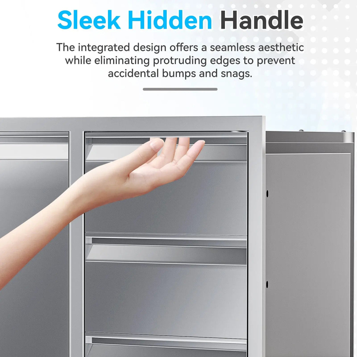 EROMMY Outdoor Kitchen Drawer and Trash Bin Combo - 28"Wx20"Dx23"H Built-in 304 Stainless Steel Cabinet with Triple Drawers & Pull-Out Trash Drawer, Silver